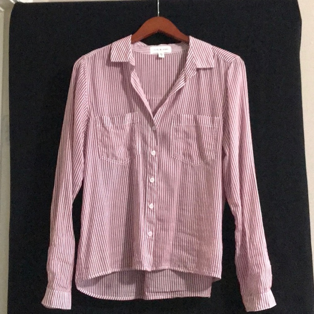 NWOT M Essential Stripe Button Down Spicewine Top